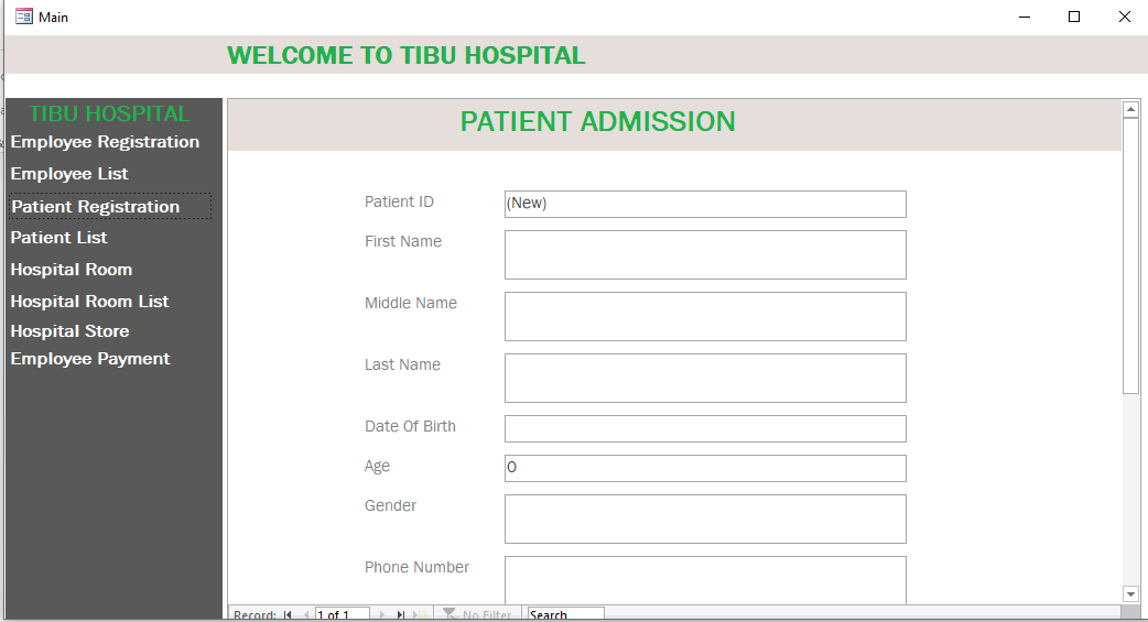 MS Access Hospital Management